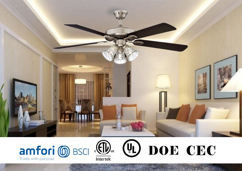 Crystal Style Ceiling Fan Light 110V 220V Wood Blades Fans Living Room Dining Room Retro Remote Control 52 Inch 5 Blade Fan